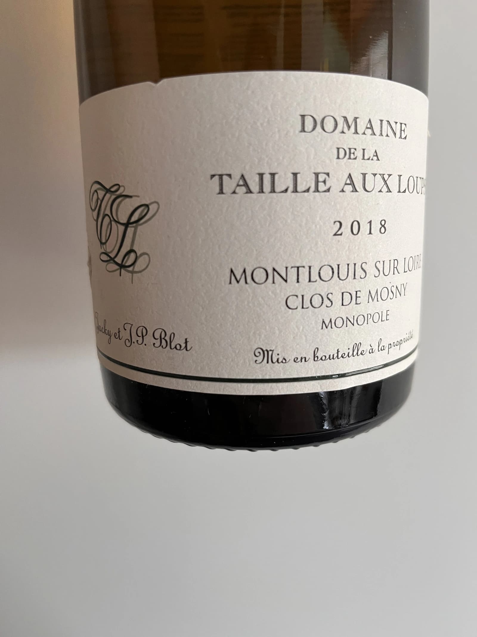 Domaine de la Taille Aux Loups Montlouis Sur Loire Clos de Mosny Monopole 2018